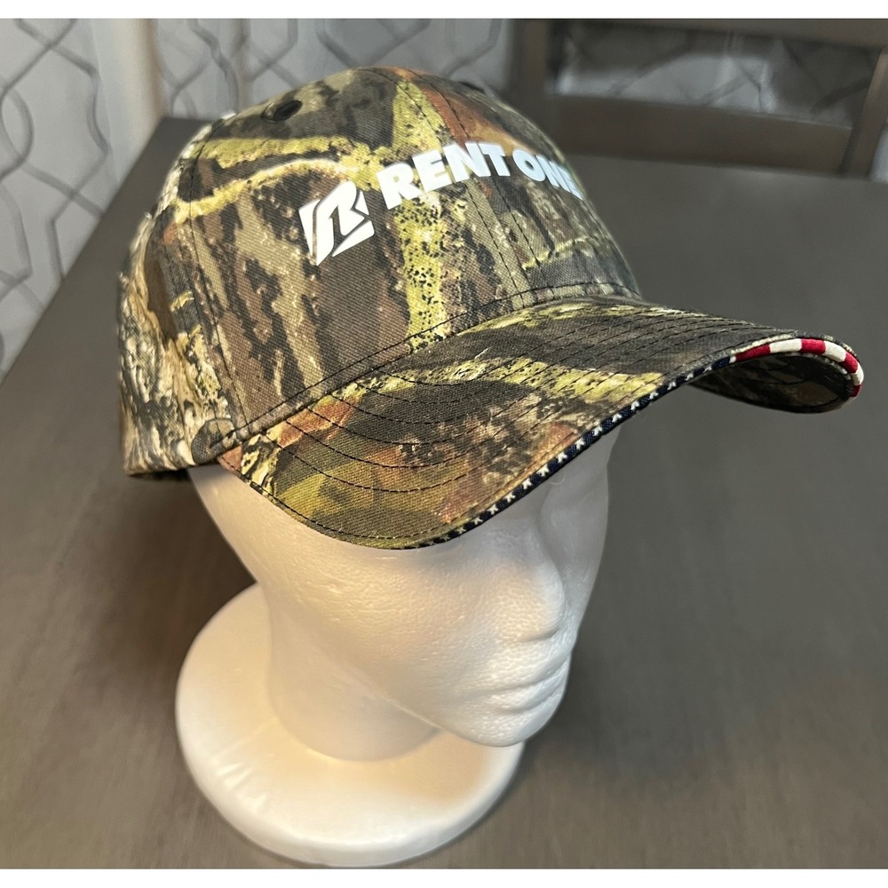 Outdoor Cap Rent One Mossy Oak Camo American Flag Trim Adjustable Hat USA-350